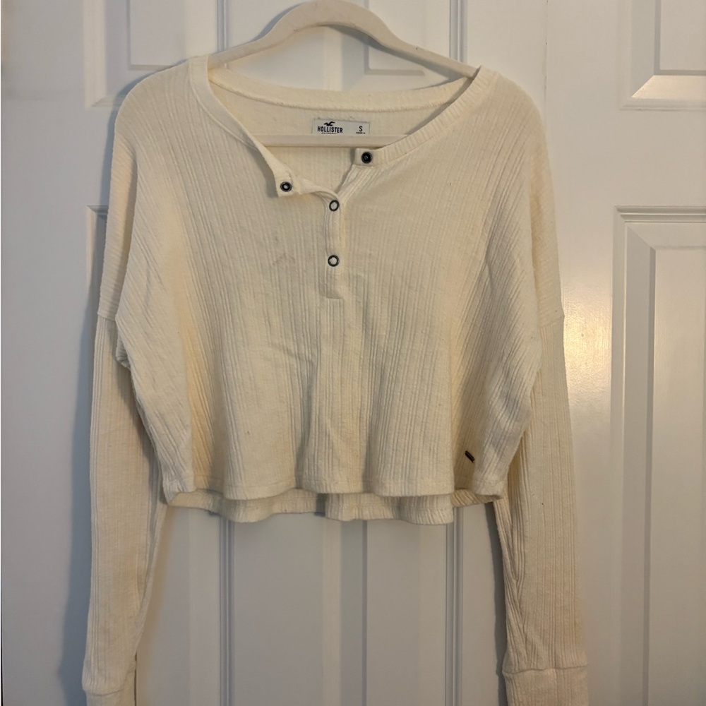 Hollister Tan Polo Collar Ribbed Crop Top
